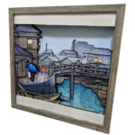 Handmade Ukiyo-E Inspired Rain at Shinagawa 3D Paper Cut Shadow Box