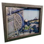 Handmade A Water Wheel, Hokusai 3D Papercut Shadowbox