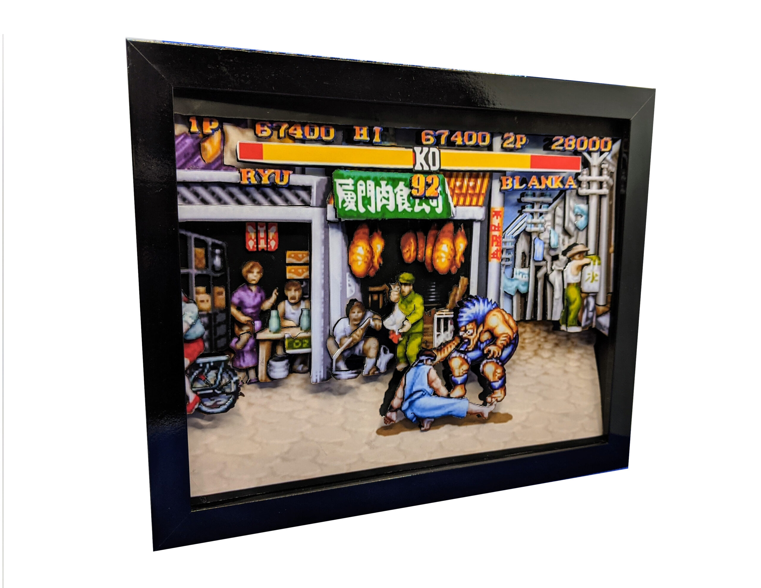 Made to Order – “Ryu VS E Blanka” Street Fighter II 3D Paper Cut Shadow Box  – artzytree